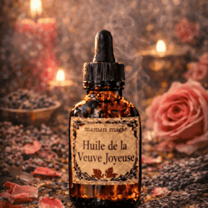 Flacon d’huile de la Veuve Joyeuse Widow’s Joy Oil pour nouvel amour et renouveau affectif