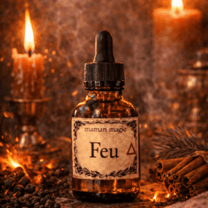 Flacon d’huile élémentaire Feu huile d’onction ésotérique pour rituels de l’élément feu