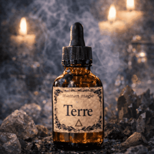 Flacon d’huile élémentaire Terre huile d’onction ésotérique pour ancrage et abondance
