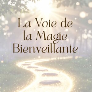 Kit de formation magie bienveillante avec cristaux, bougies et symboles sacrés sur un autel en bois.